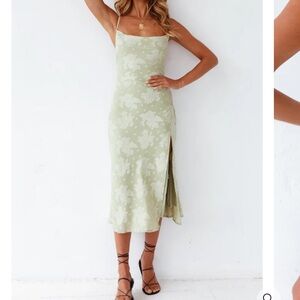 Fortunate One Green Floral Midi Dress